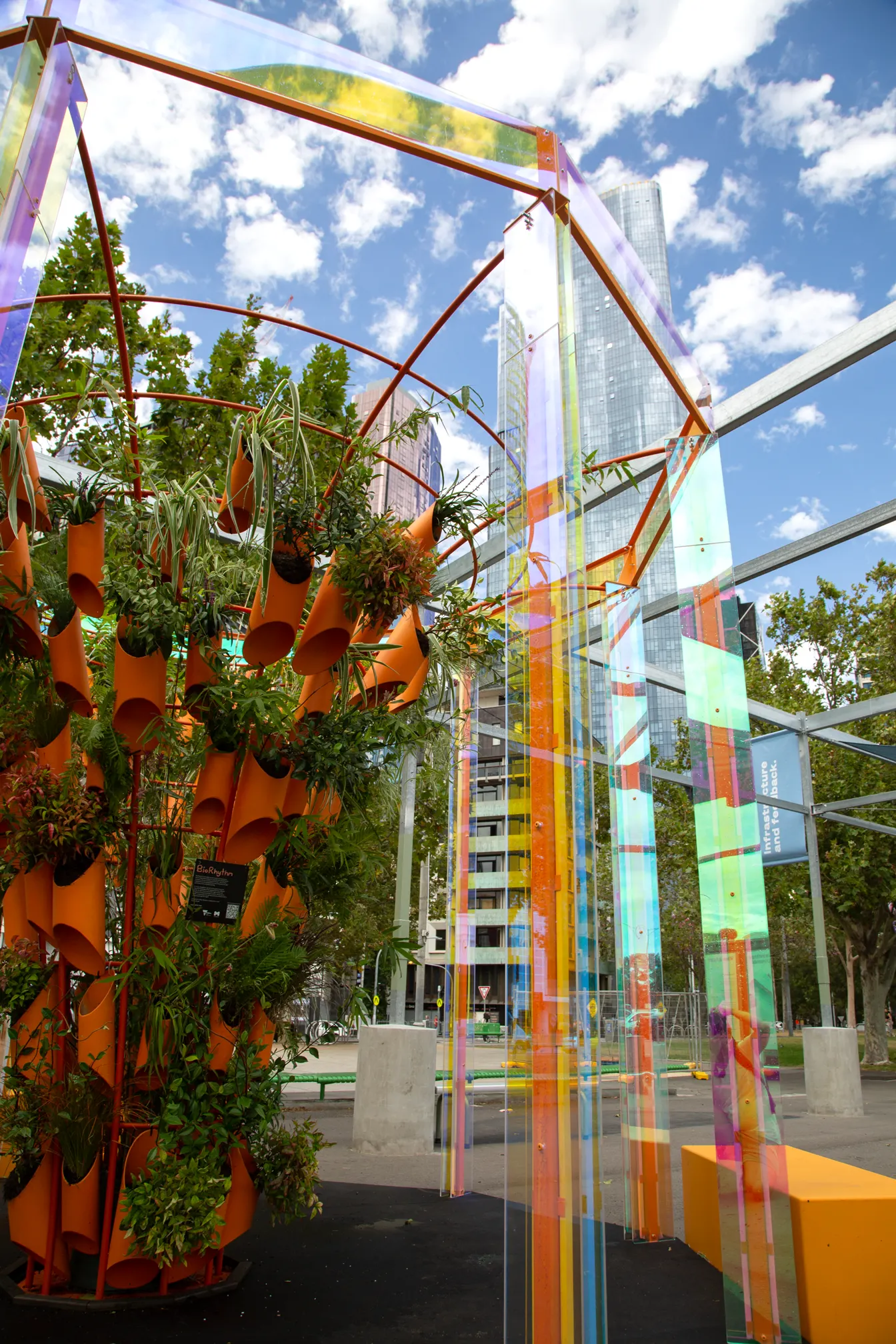 Dichroic panels against the Southbank skyline